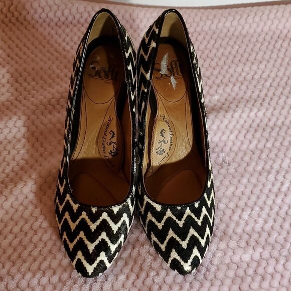 SOFT 'MOSELLE'PUMPS WAVE PRINT CALF HAIR BROWN/BEIGE WOMEN"S SHOES - Picture 3 of 15